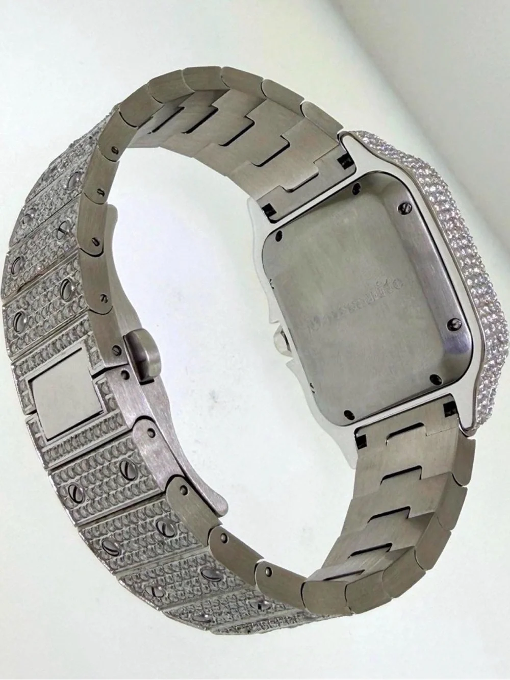 Blue Dial Moissanite Automatic Square Watch Stainless Steel Roman Dial